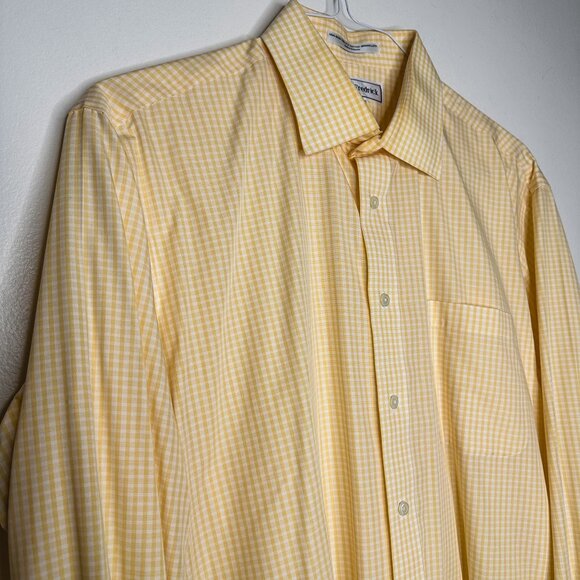 Paul Fredrick Yellow Gingham Check Men's Dress Shirt 16.5 x 33 French Cuffs - Picture 5 of 8